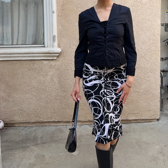 BCBG MAXAZRIA black lace tie front top - Picture 1 of 5